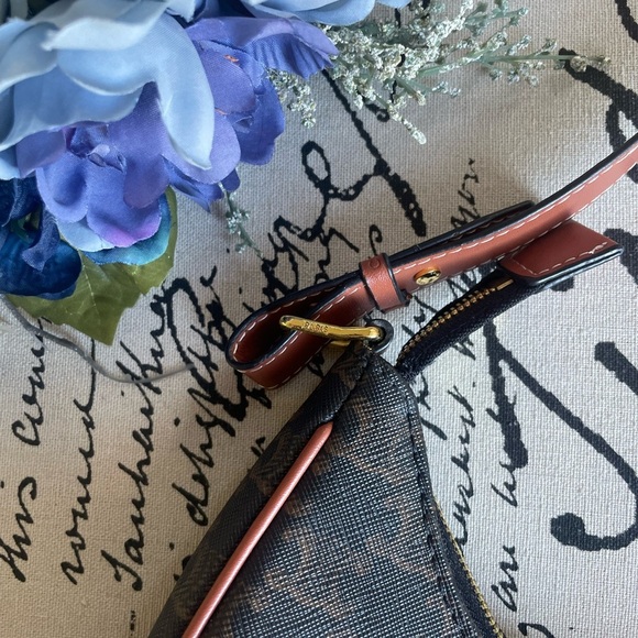 Small Ava Half Moon Crescent Bag in Triomphe Canvas and Calfskin in Tan - Picture 11 of 14